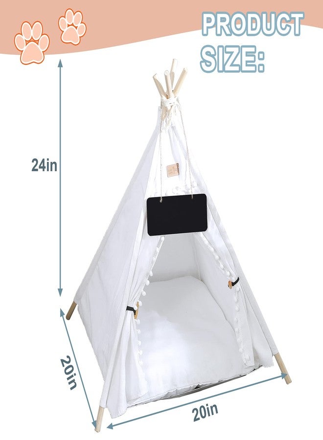 GeerDuo Pet Teepee, Portable Pet Tents for Small Dogs or Cats, Puppy Sweet Bed Washable Dog or Cat Houses with Cushion(White,24in) - Image 4